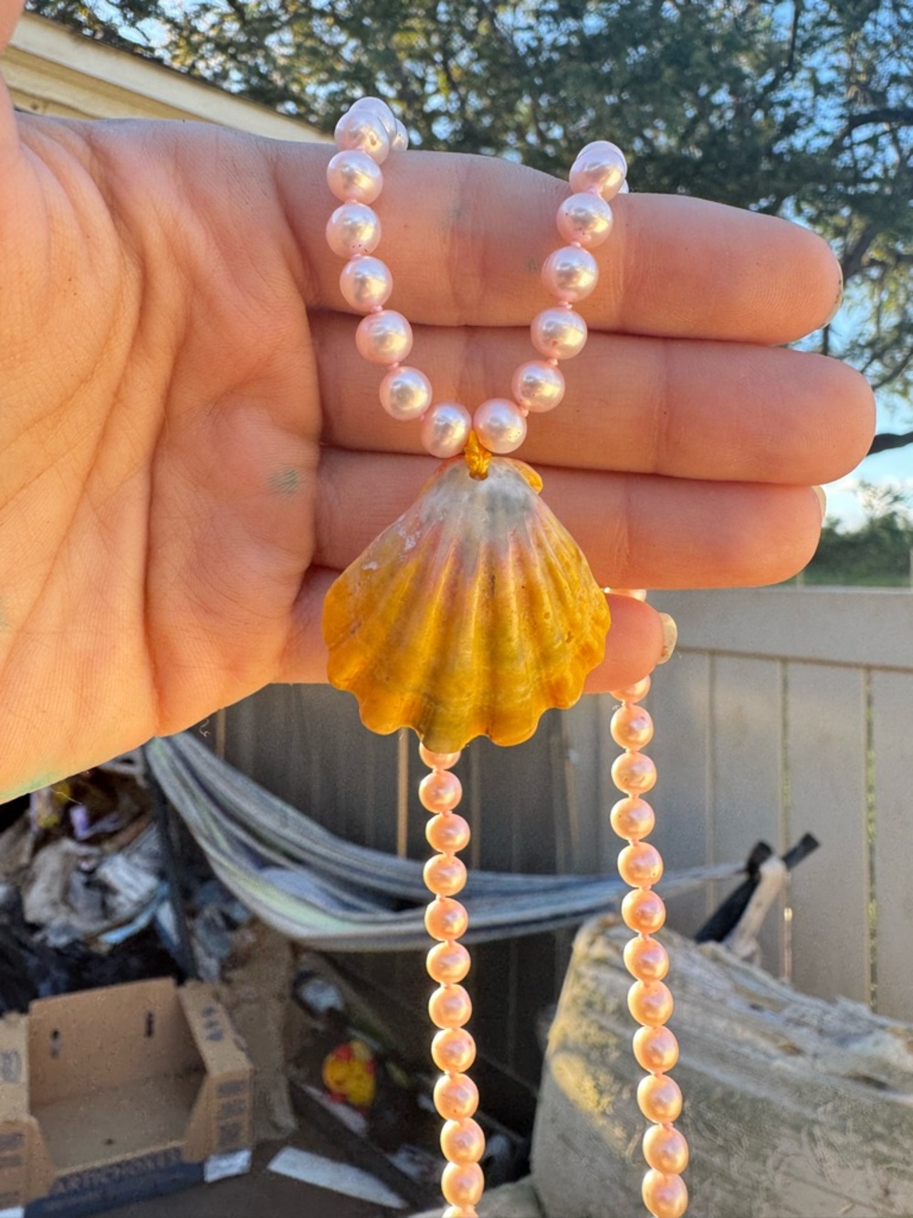 Rare Hawaii solid 10k gold genuine pearl/sunrise shell necklace-for royalty - Picture 5 of 15